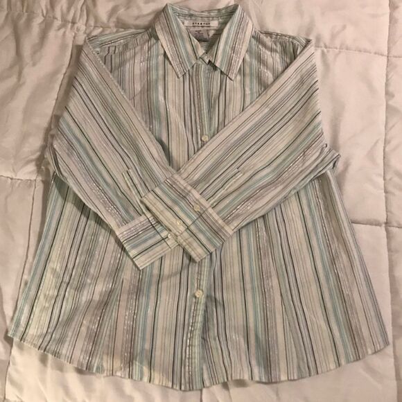 George Women’s Plus Casual Multicolor Striped Stretch Button Down Shirt - Picture 3 of 5